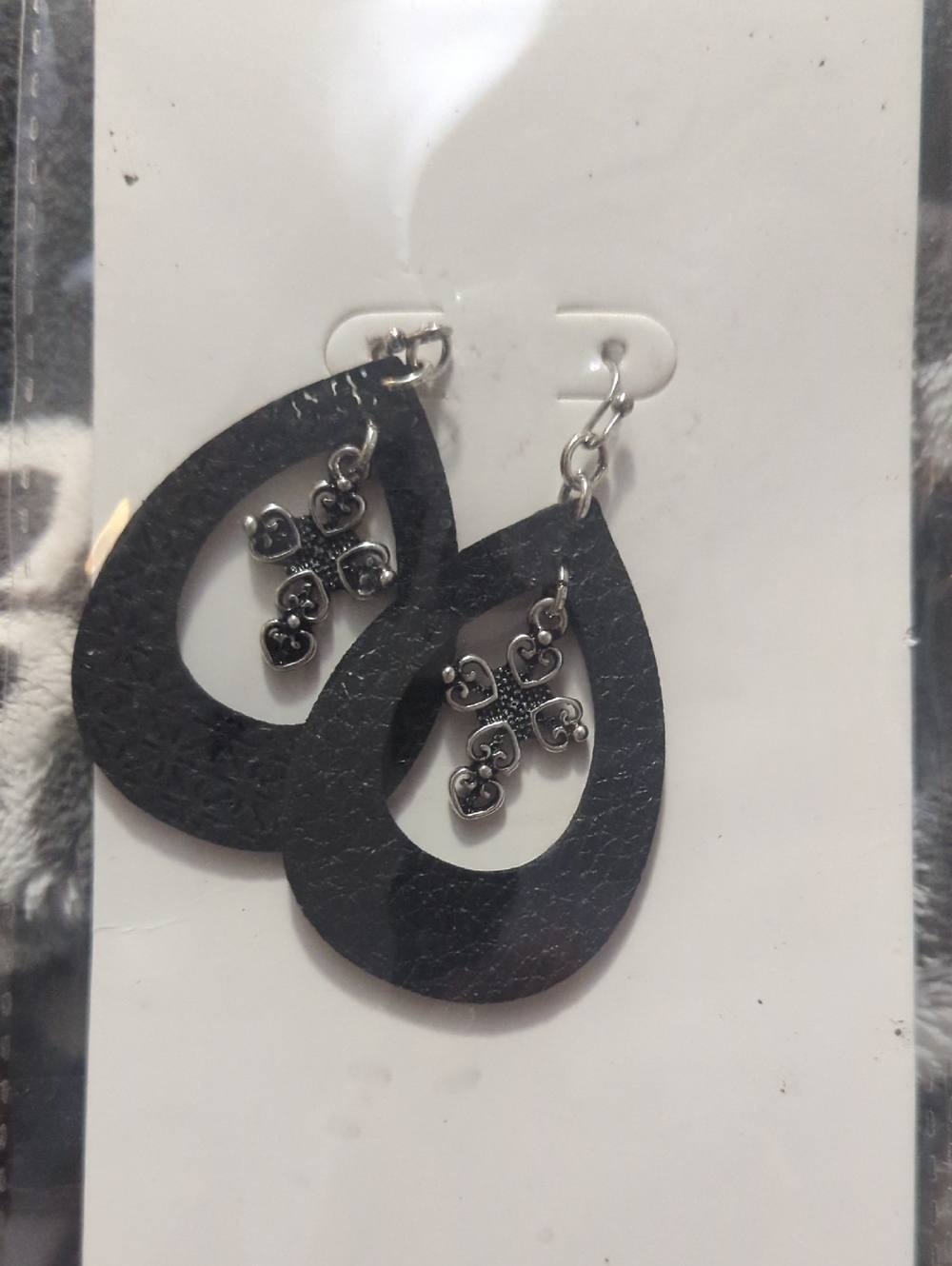 Black Teardrop Cross Dangle Earrings - Women Jewelry